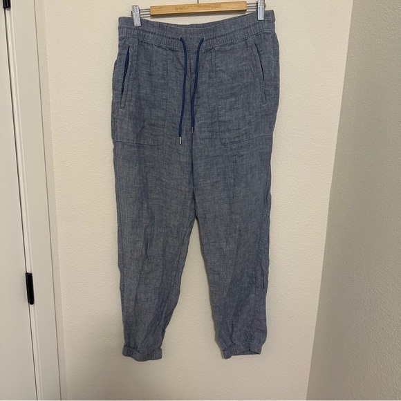 ATHLETA Retreat Linen Joggers Pants Chambray Blue Size 8 Women’s Elastic Waist - Picture 2 of 10